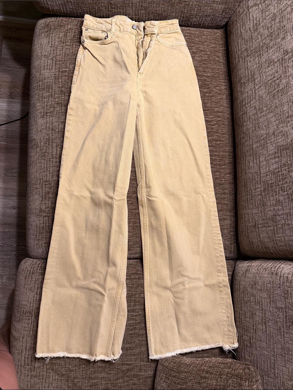 Wide Leg Cotton Pants in Light Beige